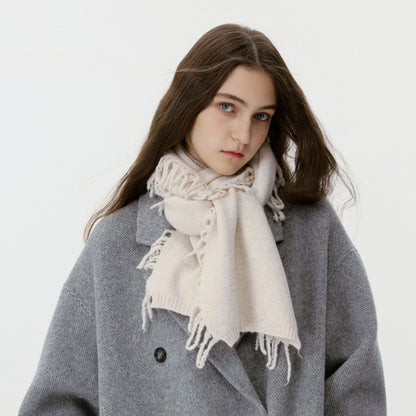 Solid Color Knitted Fringe Scarf for Men and Women