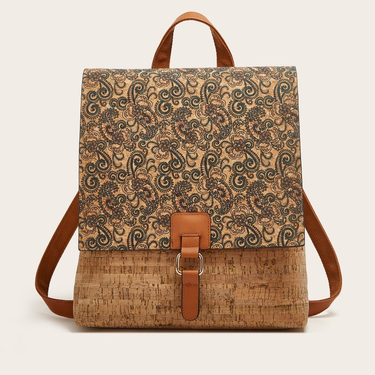 Vintage Style Floral Cork Backpack Large Capacity Tote