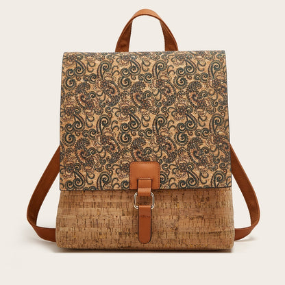 Vintage Style Floral Cork Backpack Large Capacity Tote