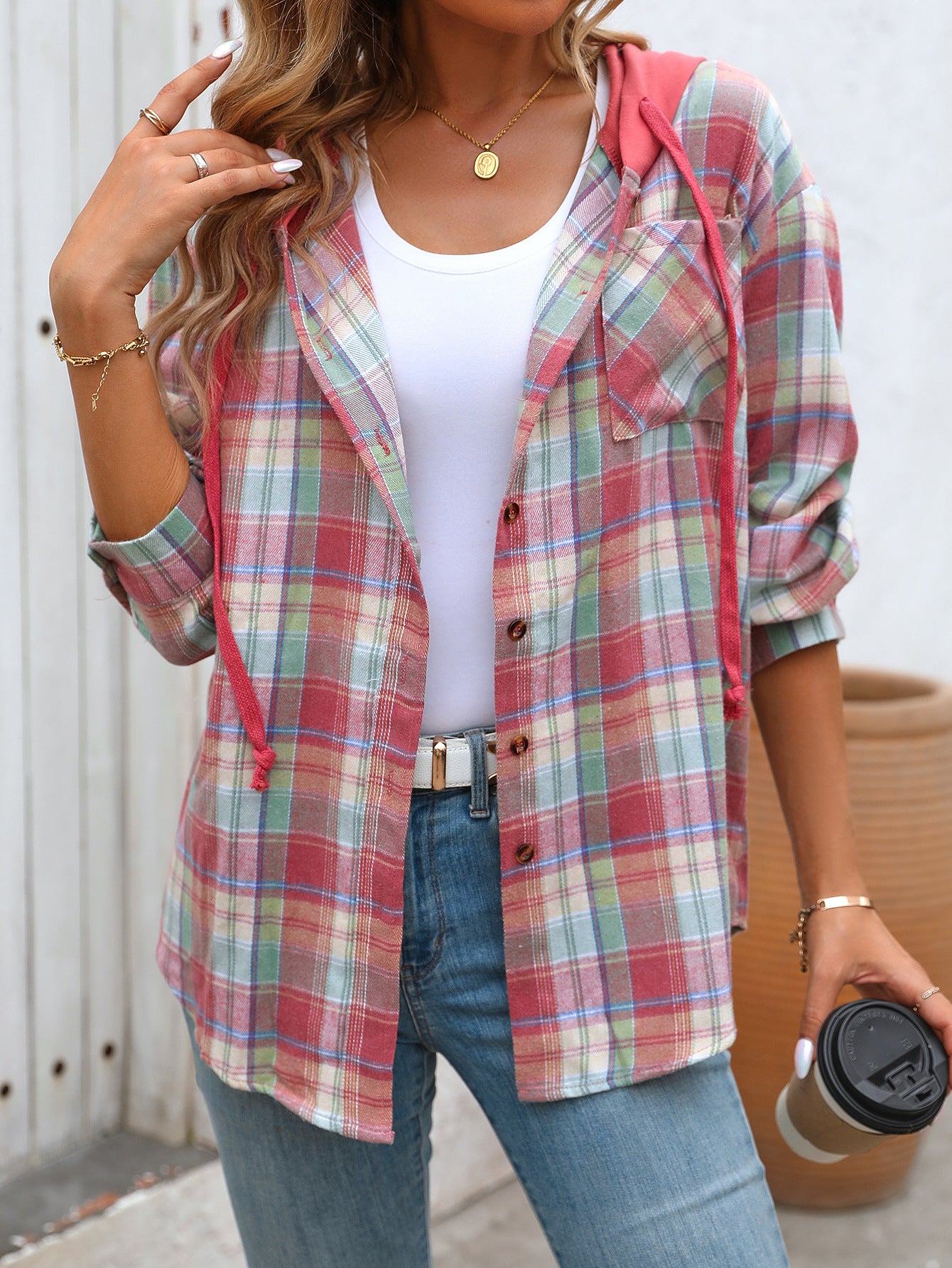 Oversized Plaid Cotton Shirt For Casual Wear