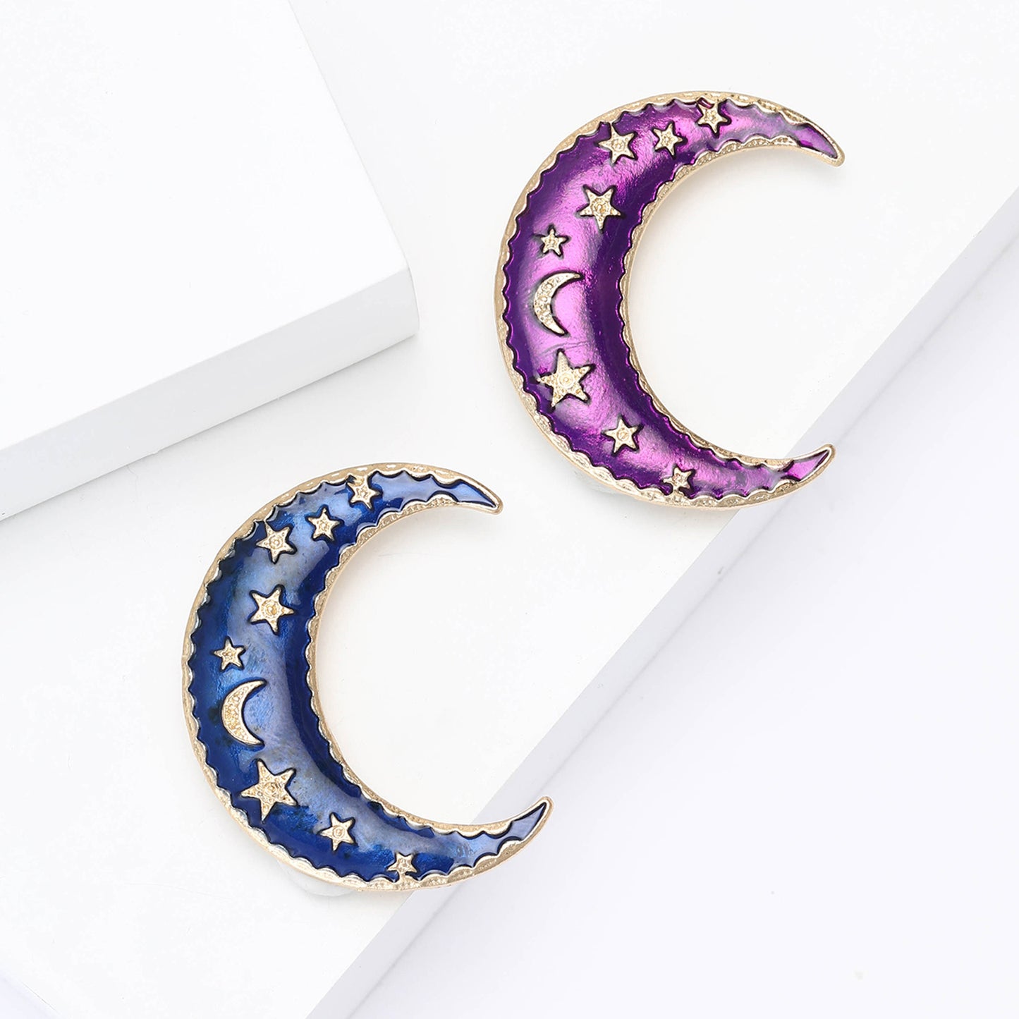 Elegant Enamel Moon Star Brooch Alloy Accessories