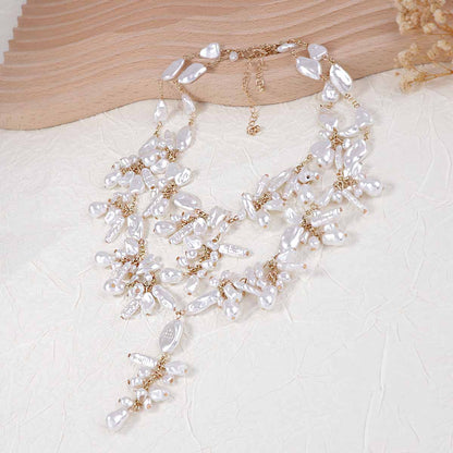 Necklace Baroque Floral Faux Pearl Layered Earring Set