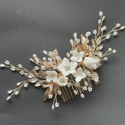 White Floral Comb Elegant Wedding Hairpiece Bride