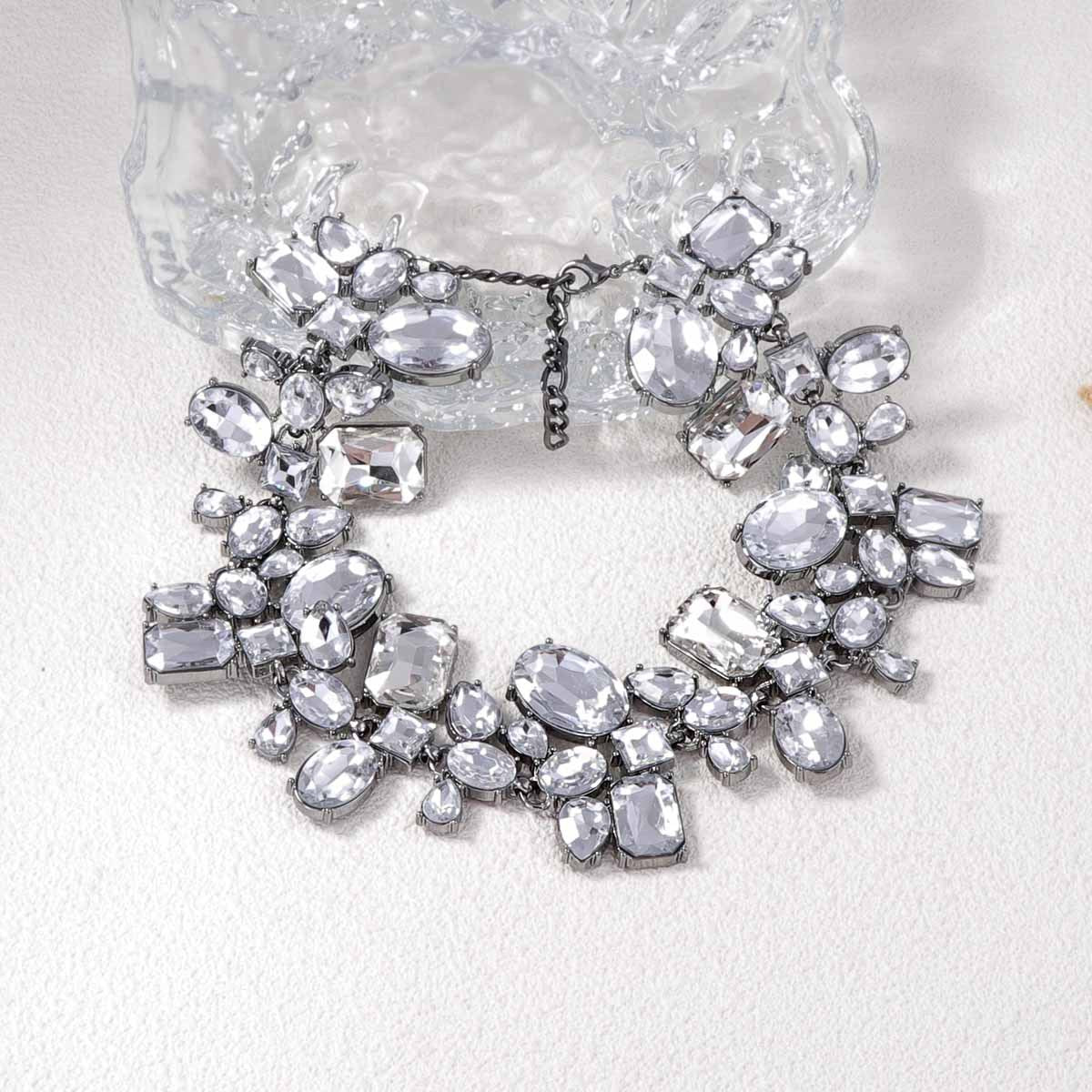 Geometric Rhinestone Choker Necklace Statement Party