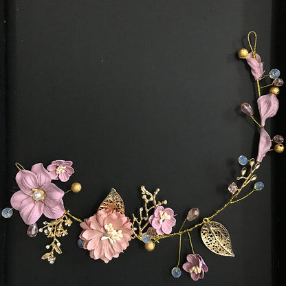Gold Leaf Purple Handmade Bridal Floral Headpiece