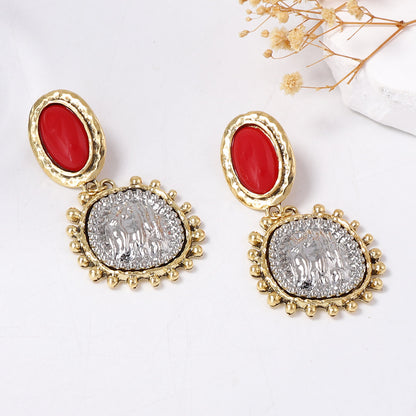 Vintage Geometric Resin Inlay Alloy Drop Earrings