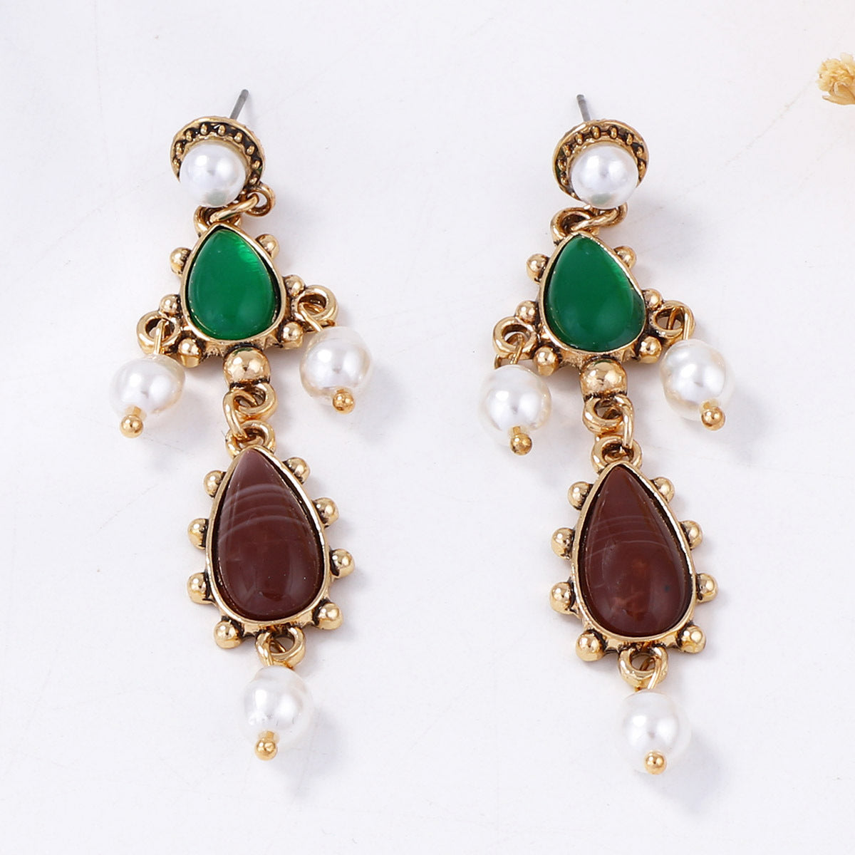 Baroque Geometric Resin Teardrop Faux Pearl Earrings