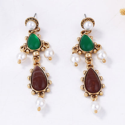 Baroque Geometric Resin Teardrop Faux Pearl Earrings