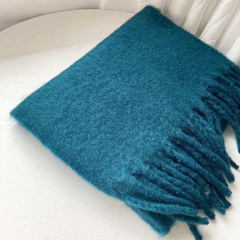Chic Solid Color Faux Cashmere Scarf With Tassels for Women