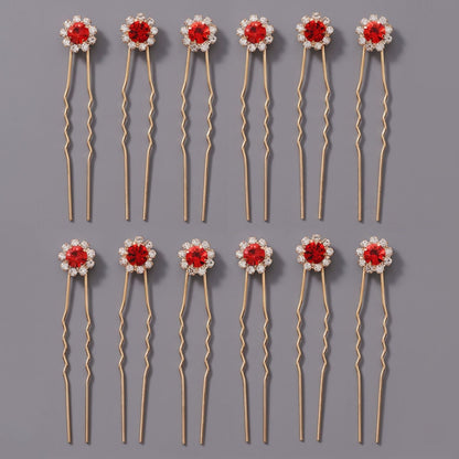 Floral Crystal U-Shaped Hairpin Set for Weddings and Special Occasions