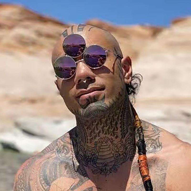 Trendy Punk Round Sunglasses with Metal Frame