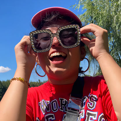 Colorful Gemstone-Embellished Disco Sunglasses Retro Style