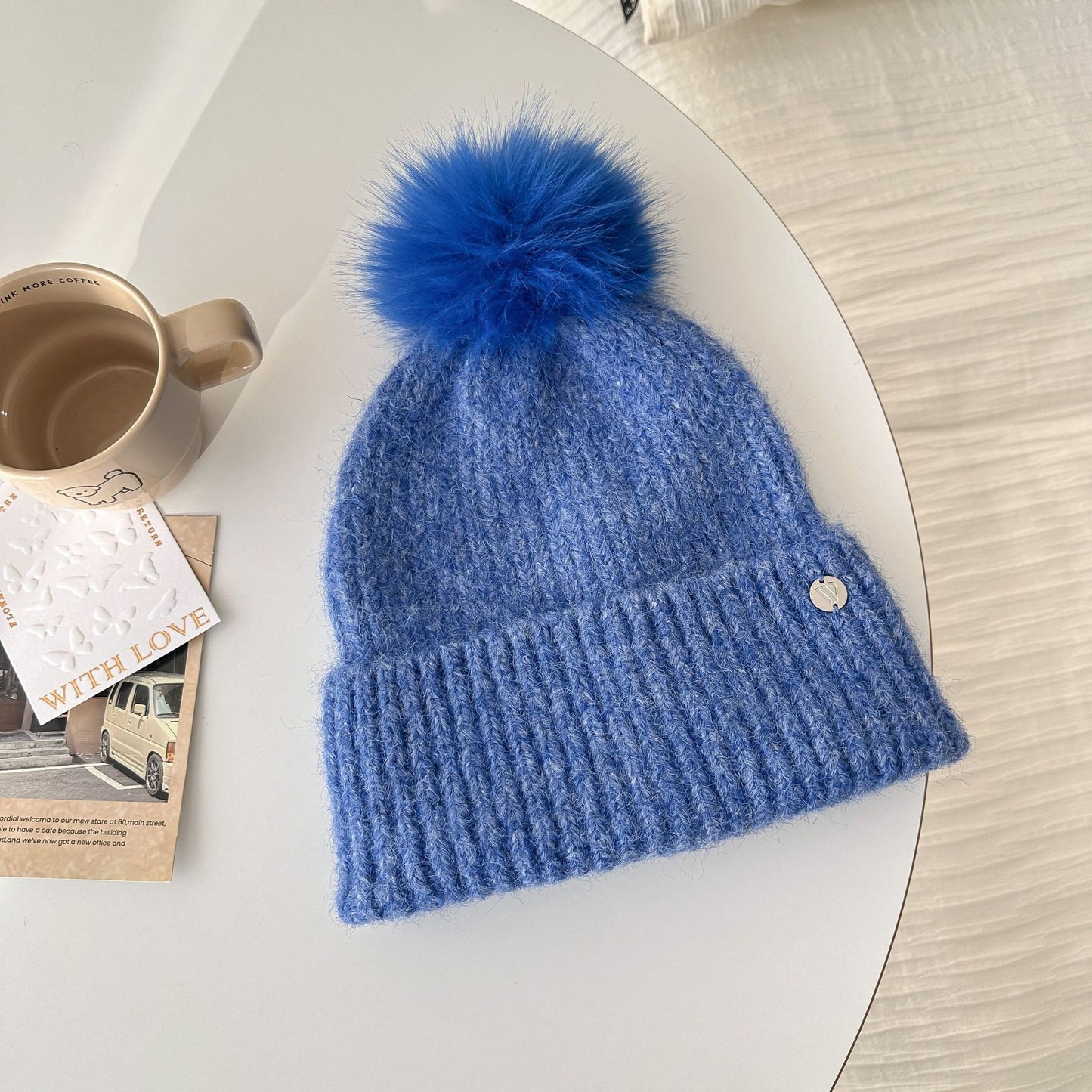 Trendy Solid Color Knit Beanie with Pom-Pom for Unisex