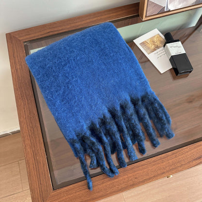 Wool Blend Colorful Fringed Scarf - Thick and Warm
