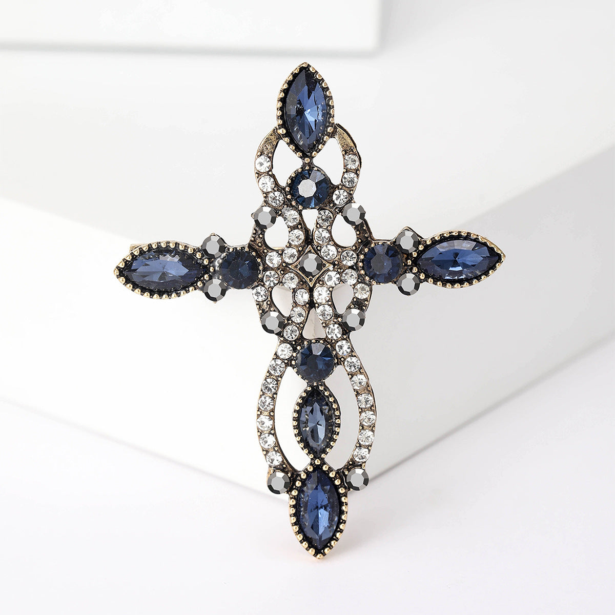 Retro Cross Rhinestone Brooch Unique Accessory for Blazers and Sweaters