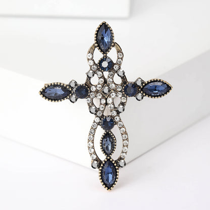 Retro Cross Rhinestone Brooch Unique Accessory for Blazers and Sweaters