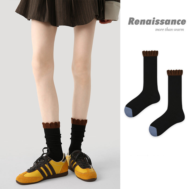 Vintage Lace Princess Mid Calf Cotton Blend Socks