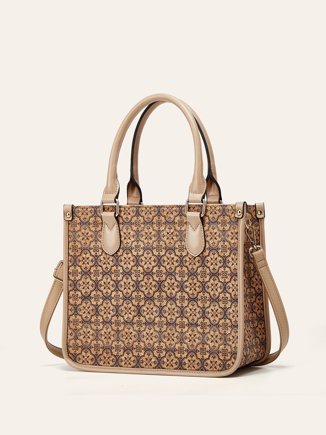 Retro Multicultural Cork Print Tote Bag Large Capacity Women's Handbag