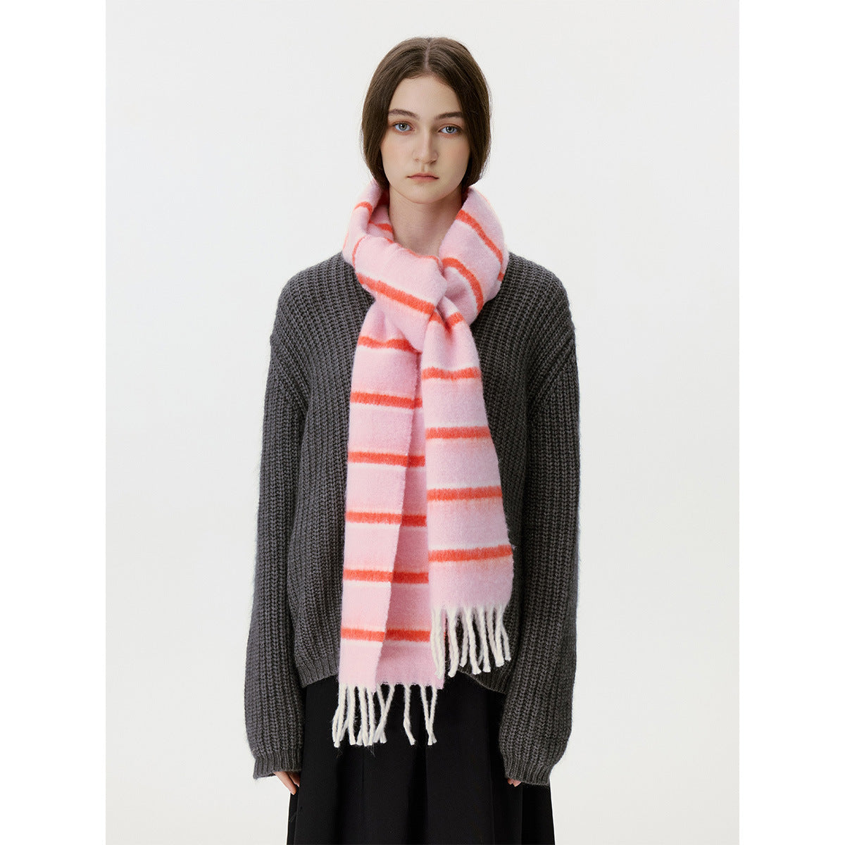 Designer Korean Style Wool Blend Multi-Color Striped Scarf for Women