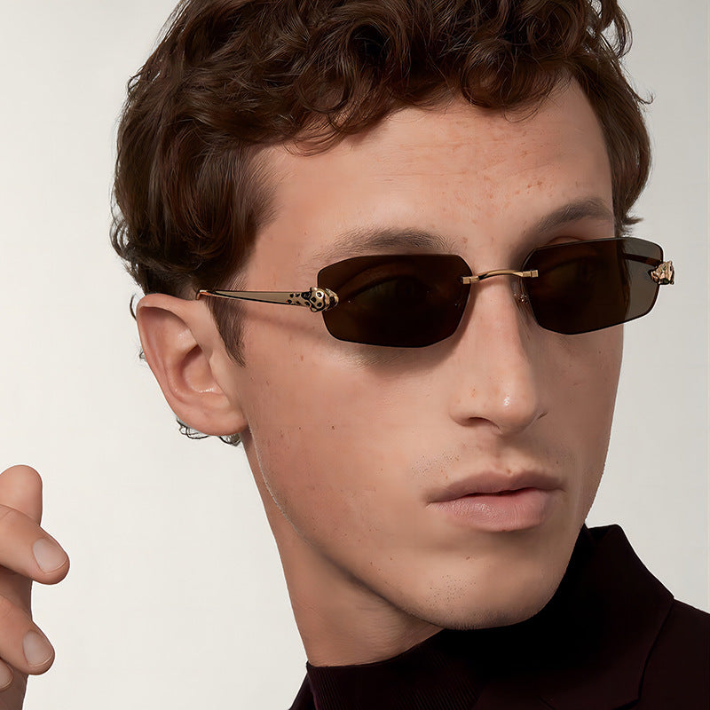 Fashionable Metal Frame Leopard Sunglasses Unisex Stylish UV400 Protection