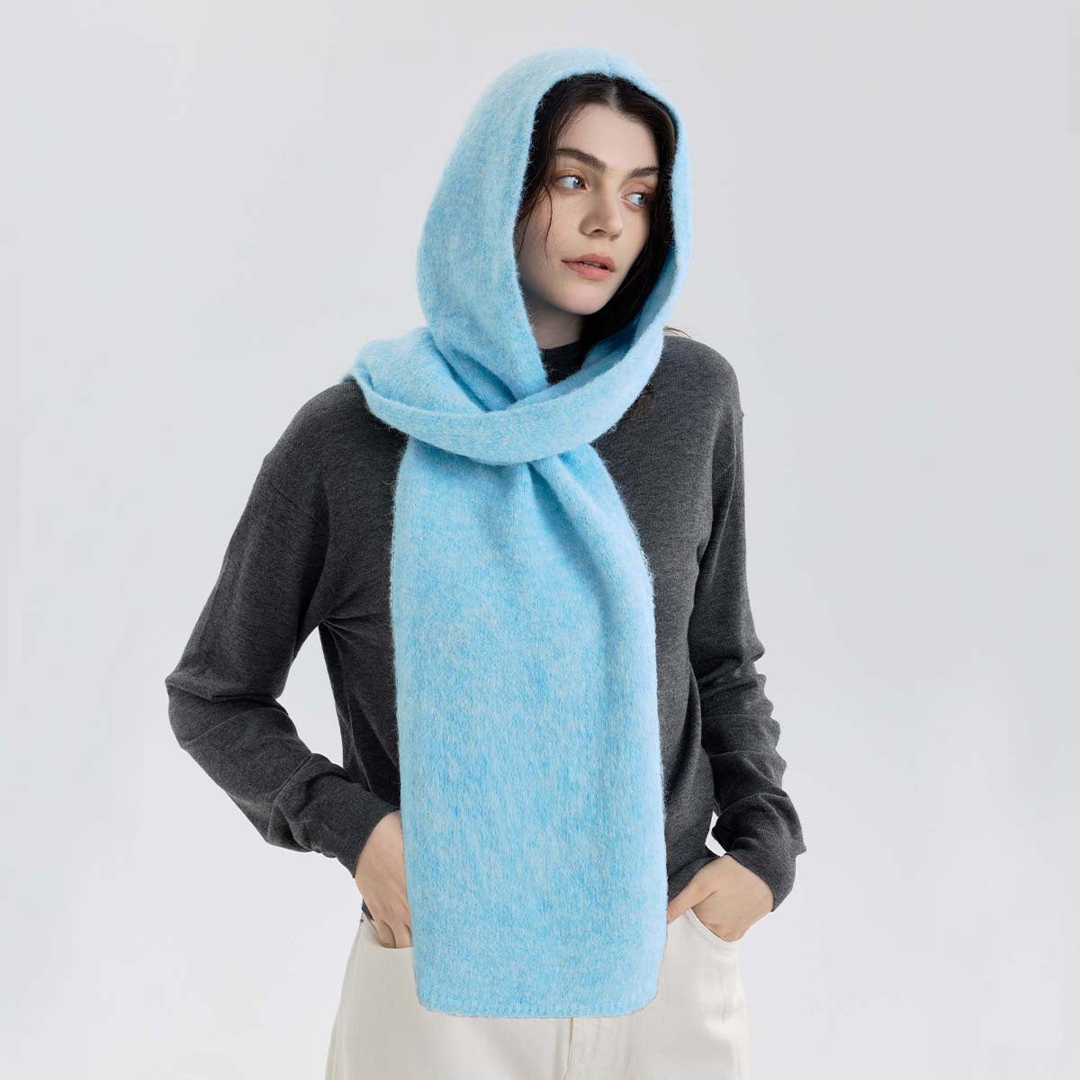 Solid Color Hooded Scarf for Women - Stylish Warm Knit Wrap