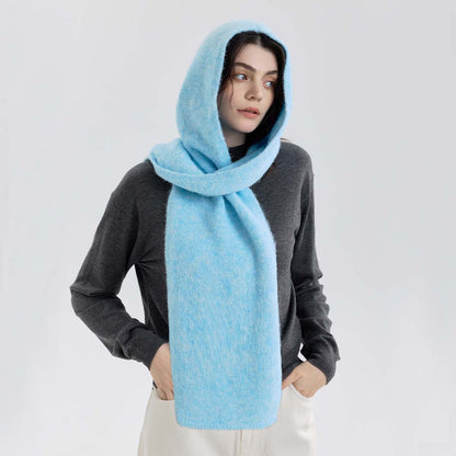 Solid Color Hooded Scarf for Women - Stylish Warm Knit Wrap