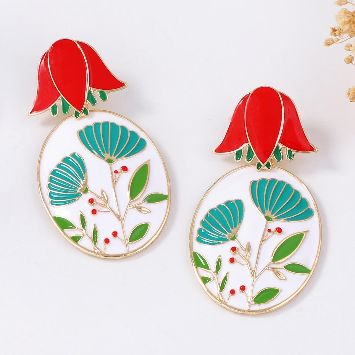 Earrings 3D Floral Enamel Drop Zinc Alloy Vintage Chic