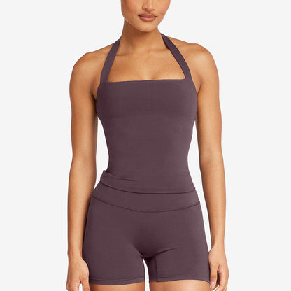 Crossback Sports Tank Top with Removable Pads for Gym and Yoga