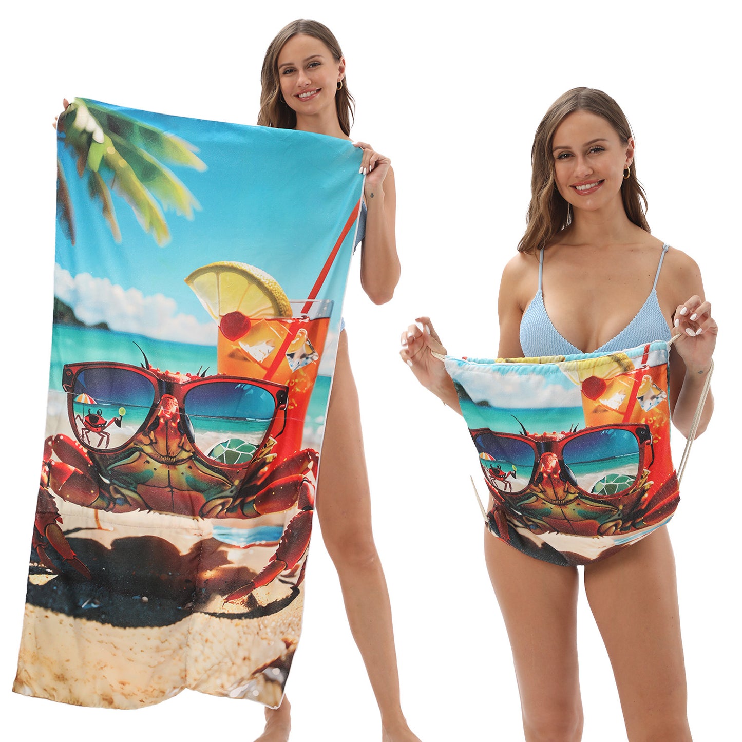 Foldable Beach Towel with Floral Print - Quick-Dry Microfiber