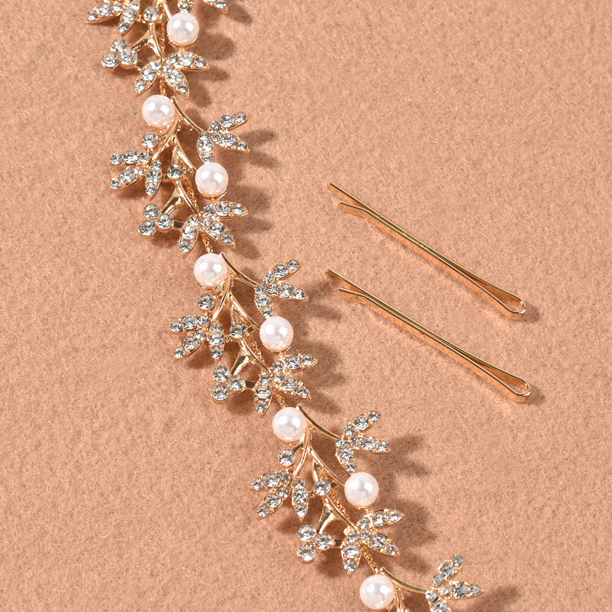 Rhinestone Alloy Leaf Pearl Hair Accessories Bridal