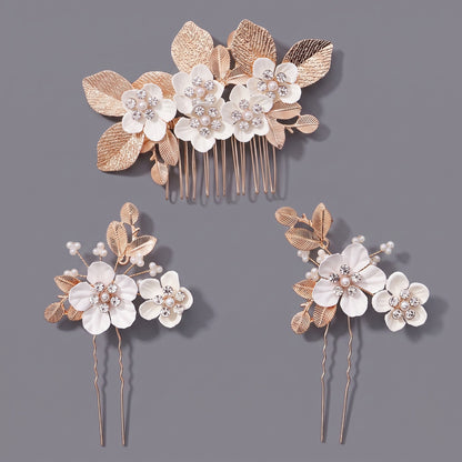 Vintage Floral Leaf Hair Comb Set for Brides and Events