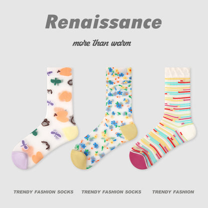 Renaissance Striped Mesh Mid Calf Cotton Socks