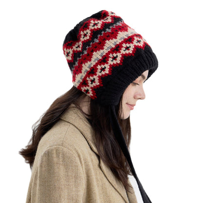 Fair Isle Knit Beanie Hat with Ear Covers - Windproof and Warm