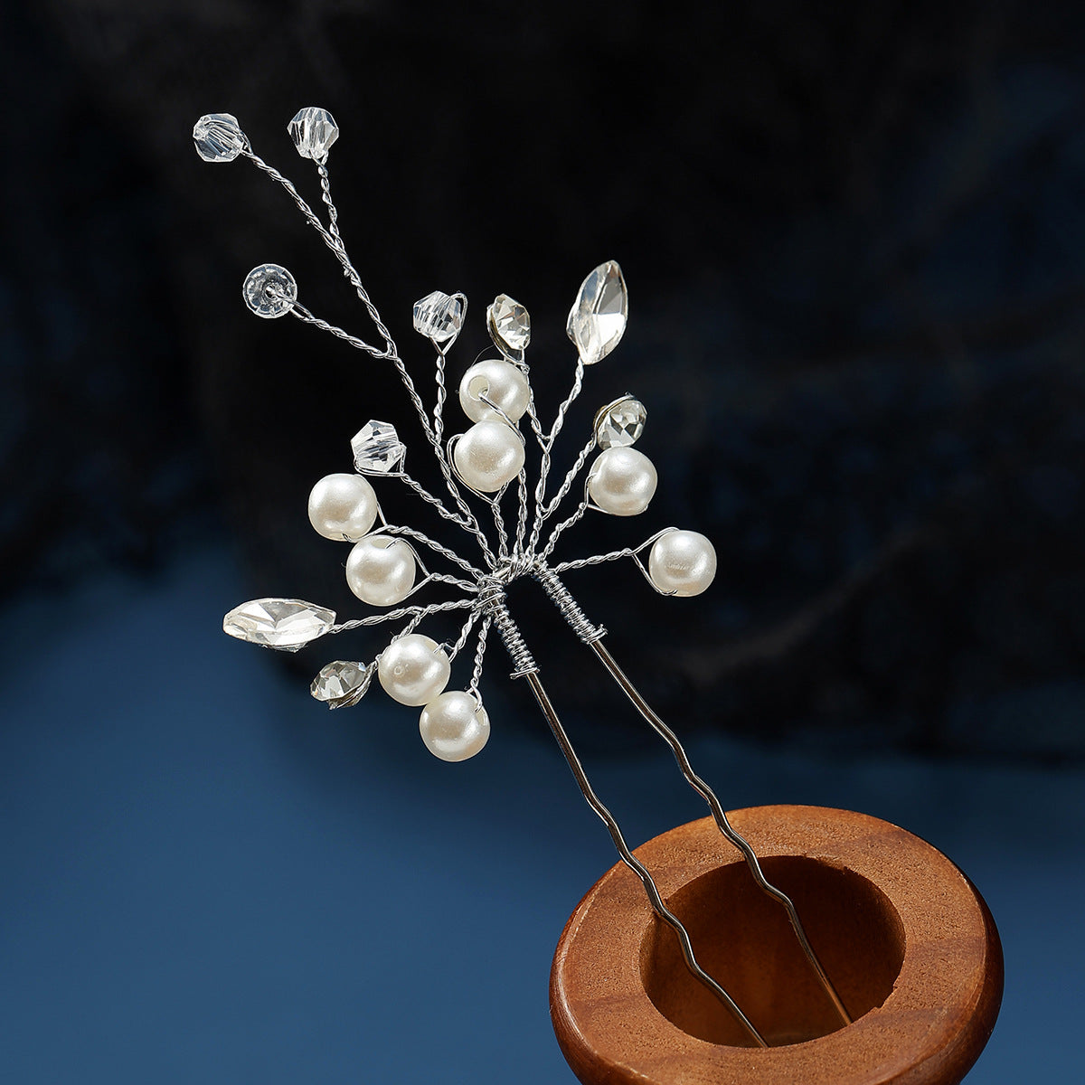 Handmade Pearl Crystal U Shaped Hairpin Wedding Hairpiece