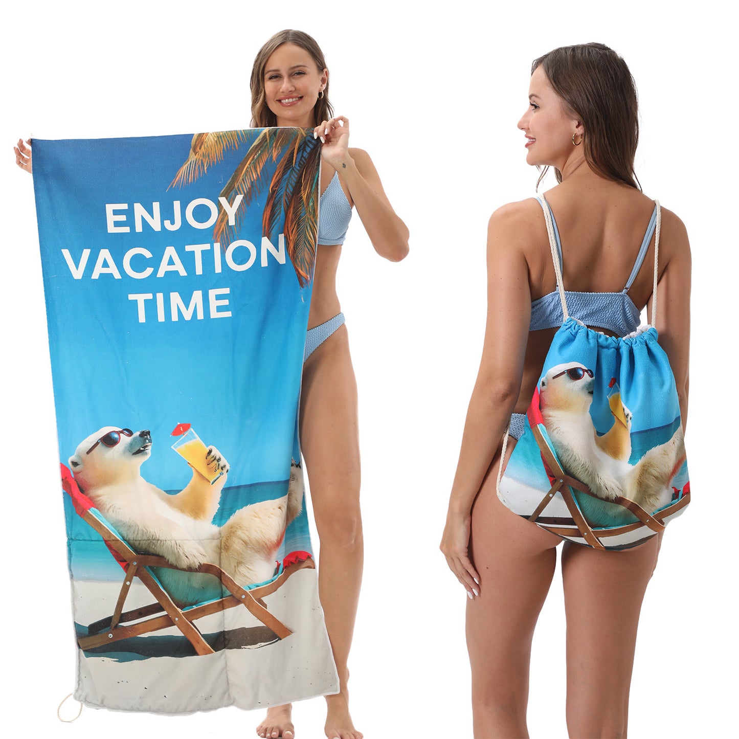 Foldable Beach Towel with Floral Print - Quick-Dry Microfiber