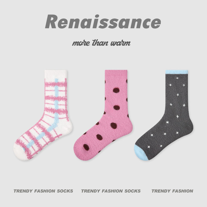Mid Calf Polka Dot Coral Fleece Socks