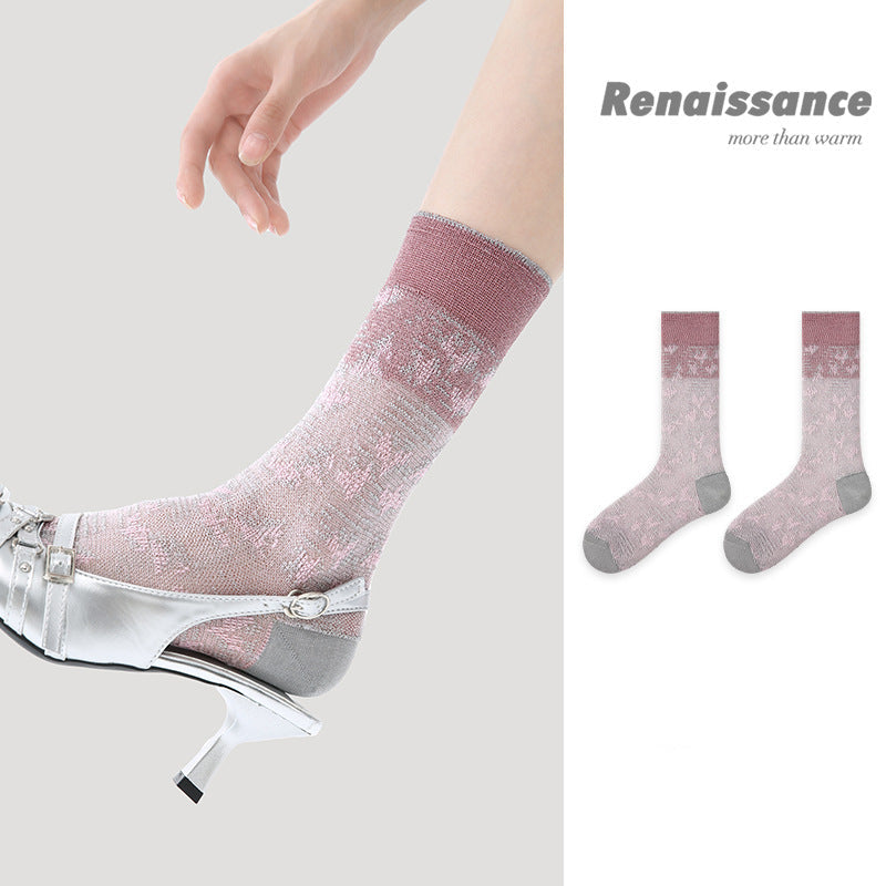 Mid Calf Pastel Colorblock Nylon Socks Breathable