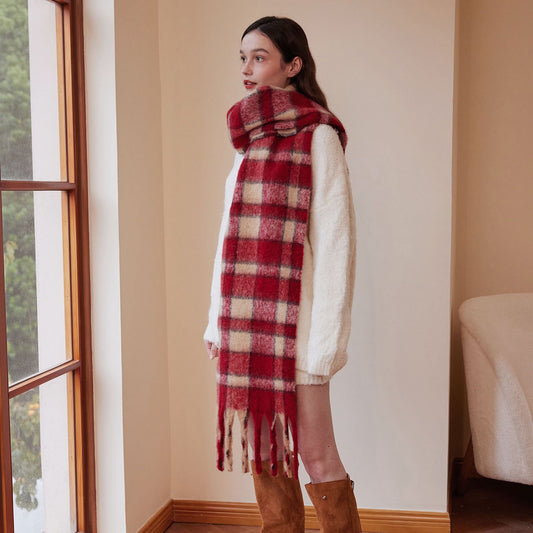 Designer Plaid Wool Scarf Soft Warm Wrap for Women