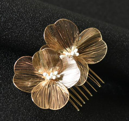 Gold Floral Hair Comb Bridal Vintage Style