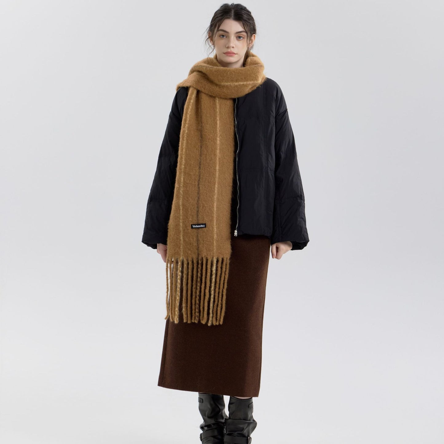 Retro Color-Block Fringed Wool Scarf for Men and Women