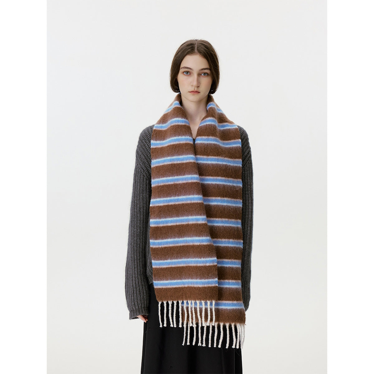 Designer Korean Style Wool Blend Multi-Color Striped Scarf for Women