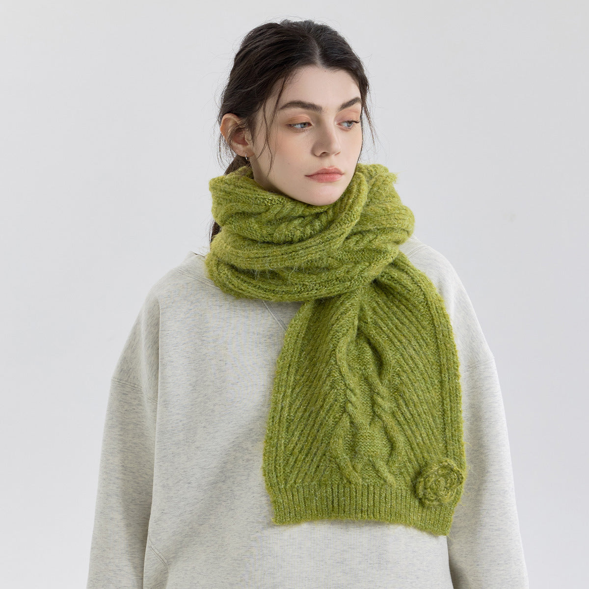 Rose Pattern Knitted Scarf for Women - Warm and Cozy