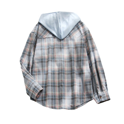 Hooded Plaid Sweatshirt Casual Outerwear