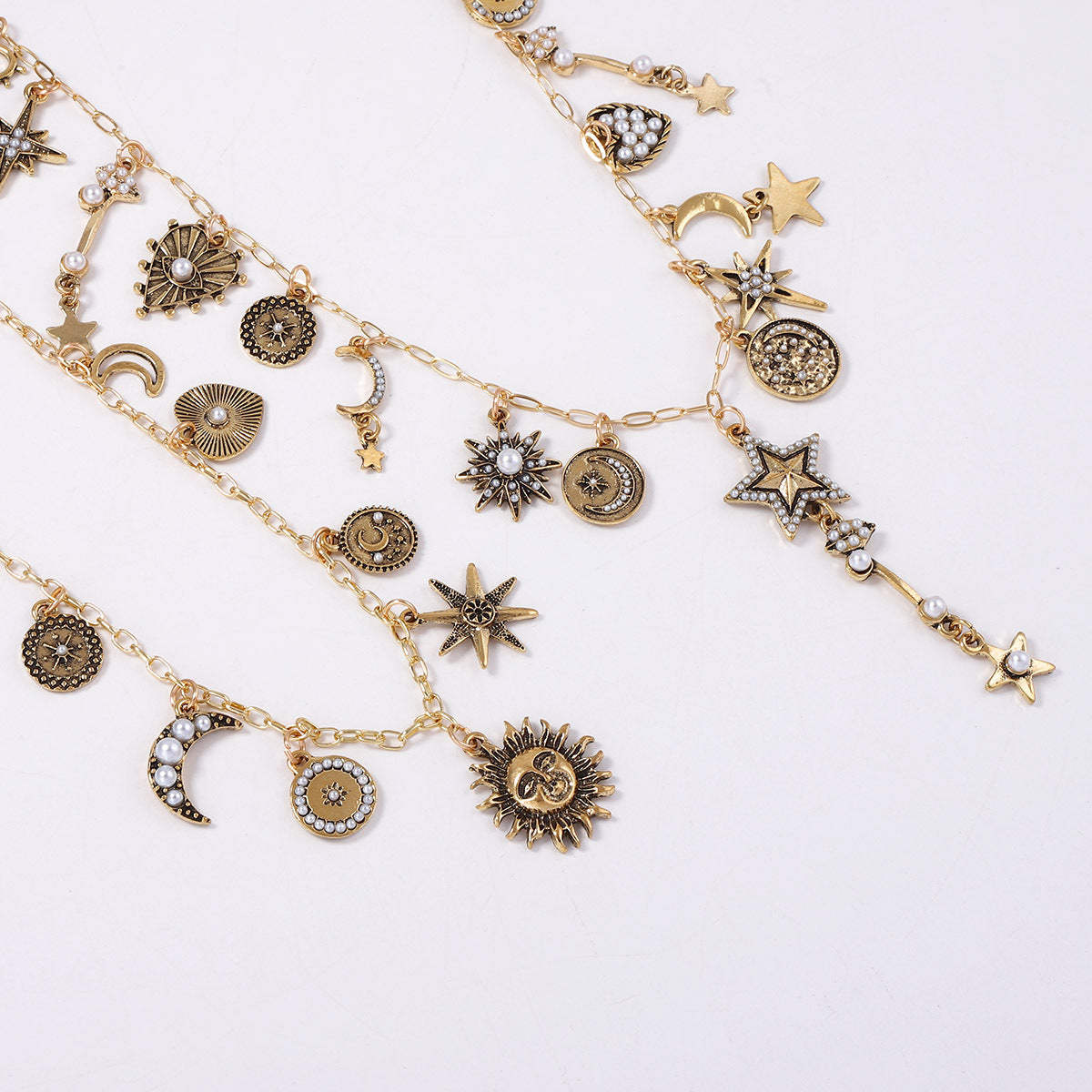 Layered Sun Moon Star Chain Necklace Stackable Chic
