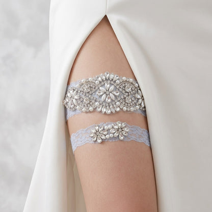 Bridal Lace Garter Belt with Rhinestones and Pearls for Elegant Weddings