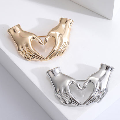 Elegant Hand Heart Brooch - Simple Retro Accessories