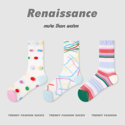Renaissance Striped Mesh Mid Calf Cotton Socks