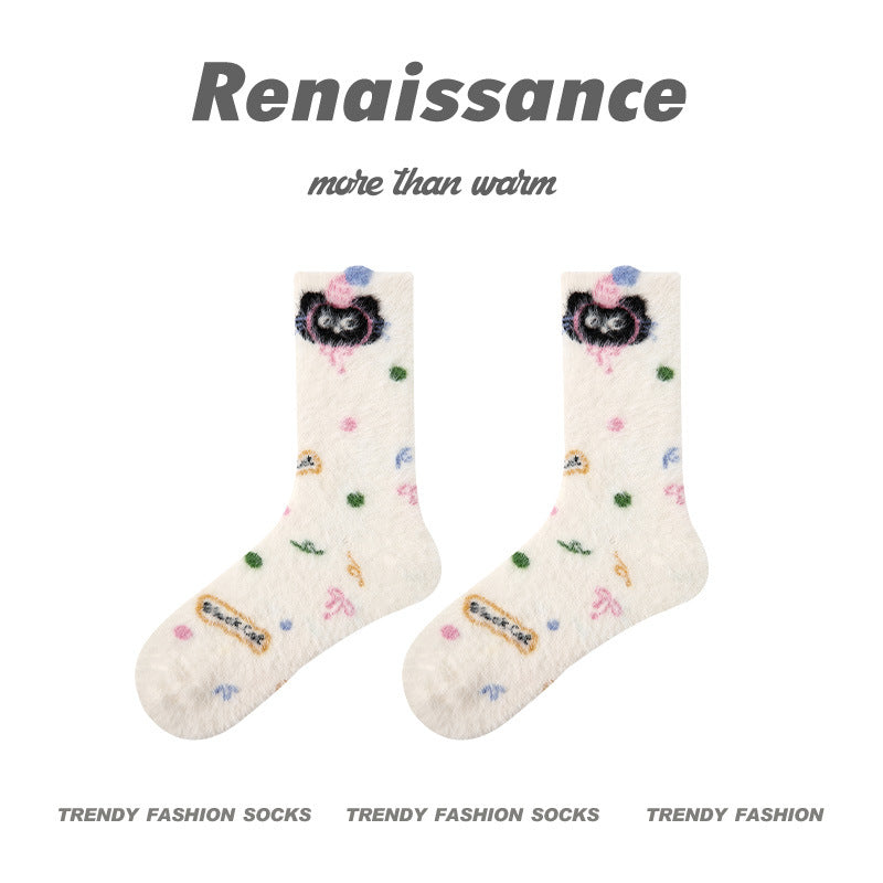 Cozy Cat Mid Calf Plush Polyester Socks