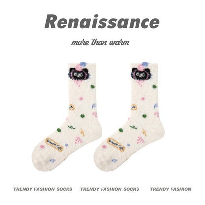 Cozy Cat Mid Calf Plush Polyester Socks