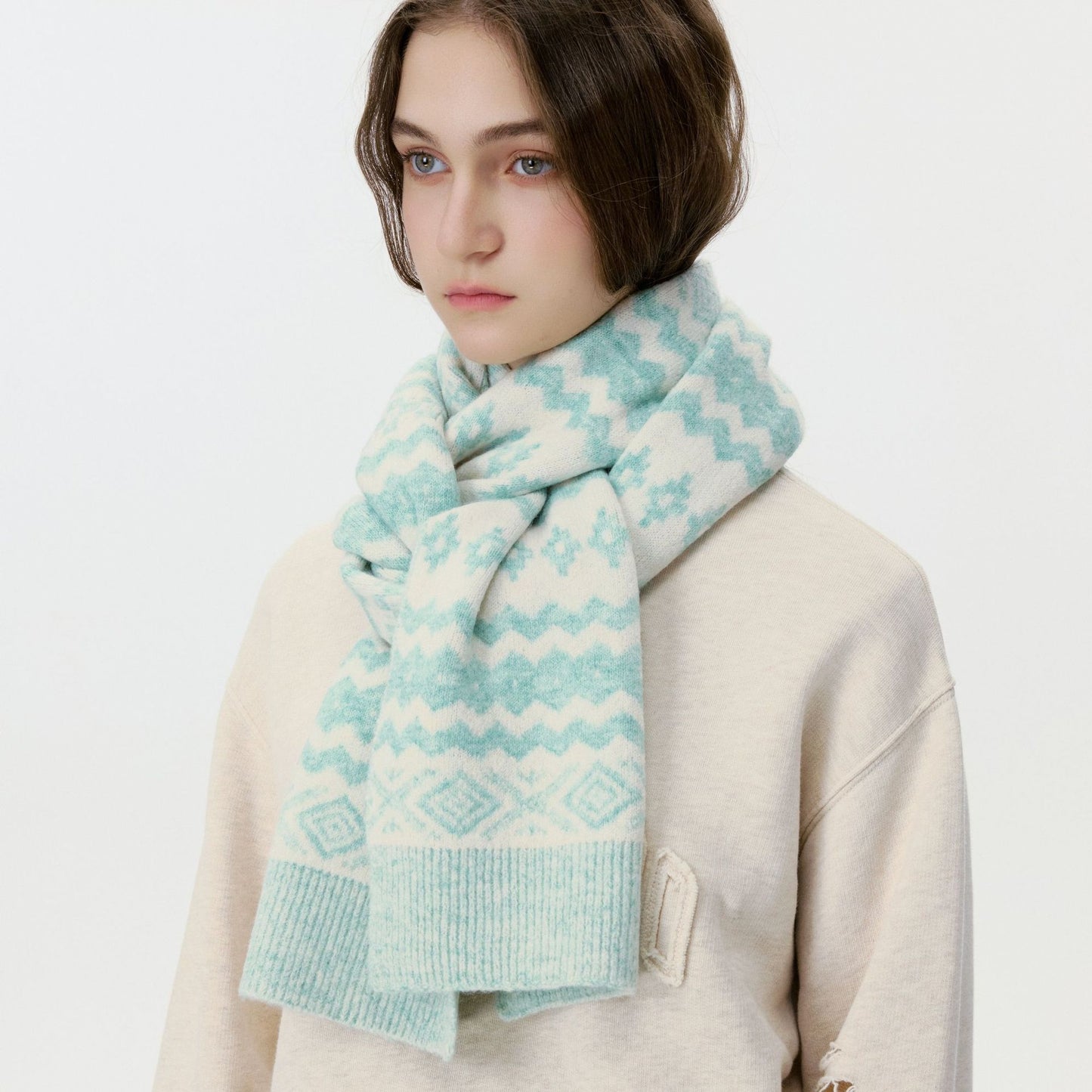 Geometric Knit Scarf Stylish Unisex Warm Neck Cover